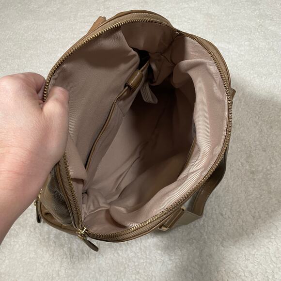 Talbots Tan Leather Satchel Handbag Large Pebbled Multi Zip Compartments NWOT - Picture 8 of 11